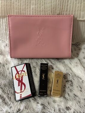 Yves Saint Laurent Pink Leather Cosmetic Pouch with 3 added Bonuses 🌸🤩